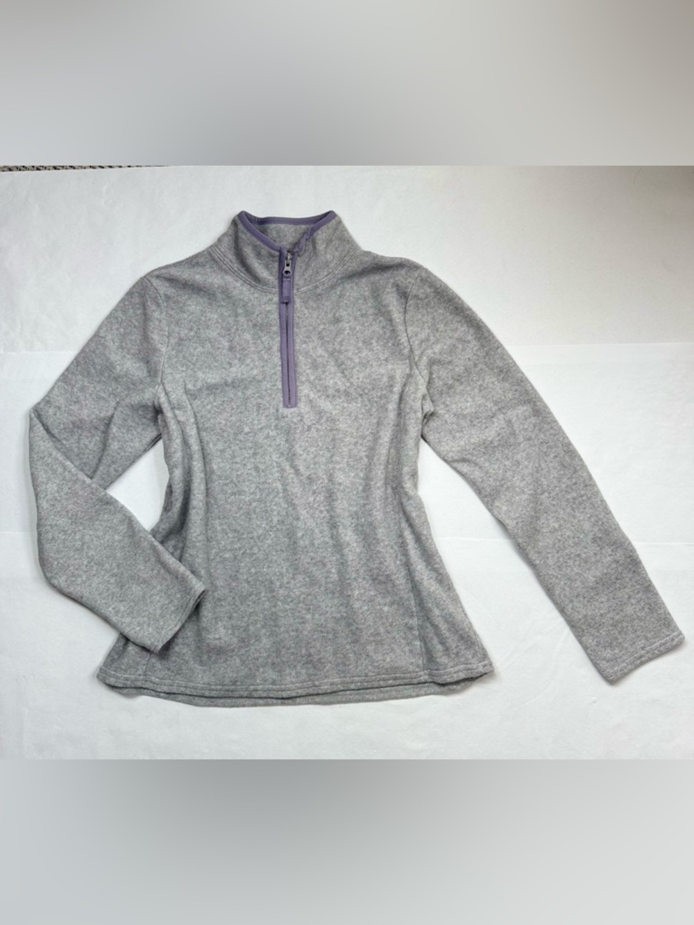 Old Navy Womens Medium Gray Fleece 1/4 Zip Pullover Lavender Trim Y2K